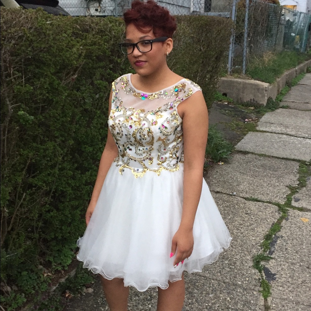 White and Gold prom dress
