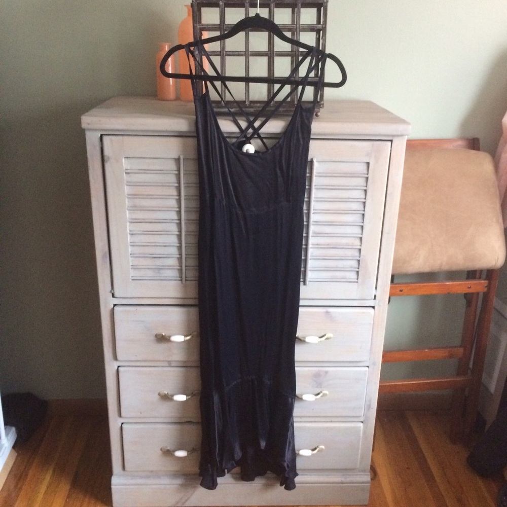 Black Lace Up Slip Dress
