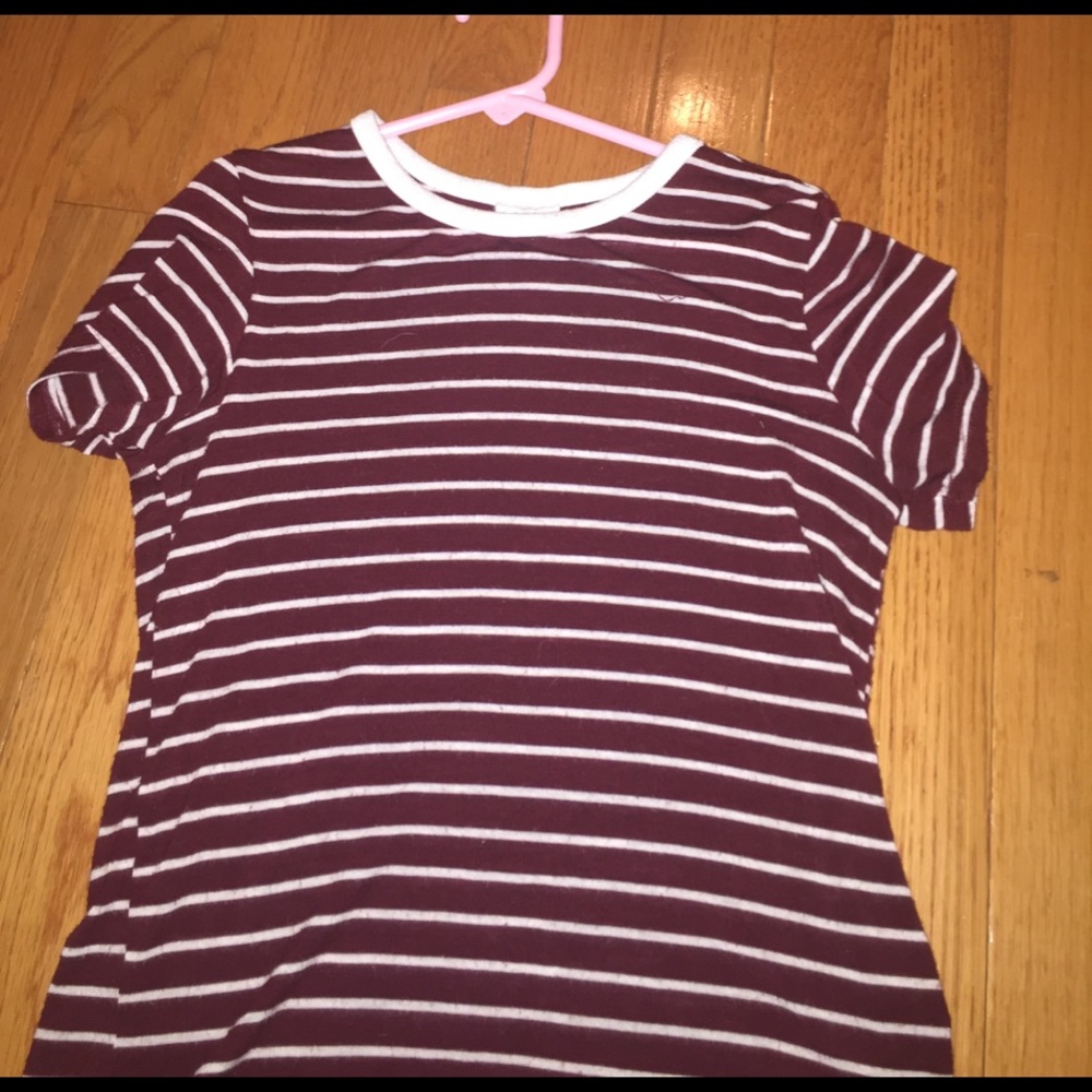 cropped maroon and white striped shirt