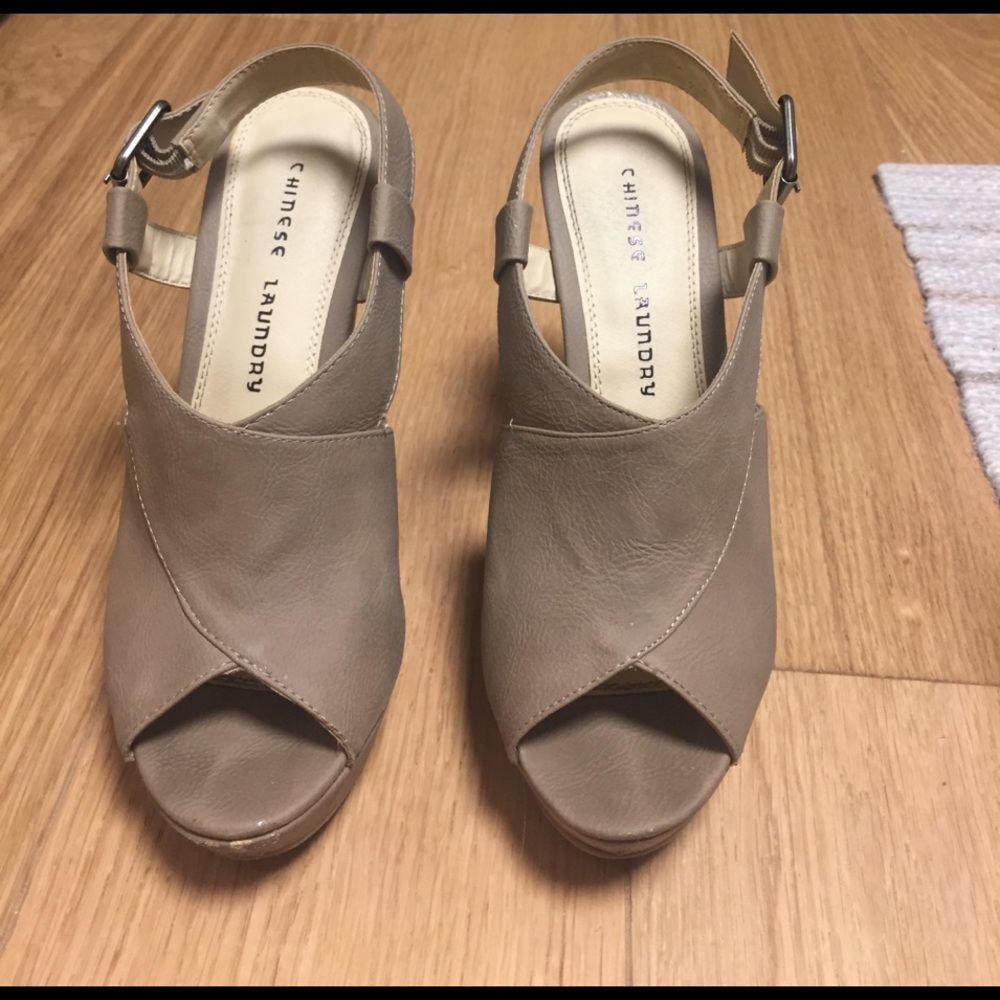Chinese laundry nude peep toed wedges