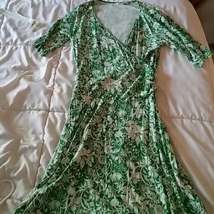 Green floral wrap style dress