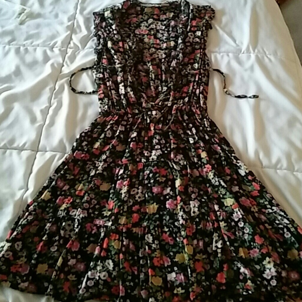 Black floral mini dress