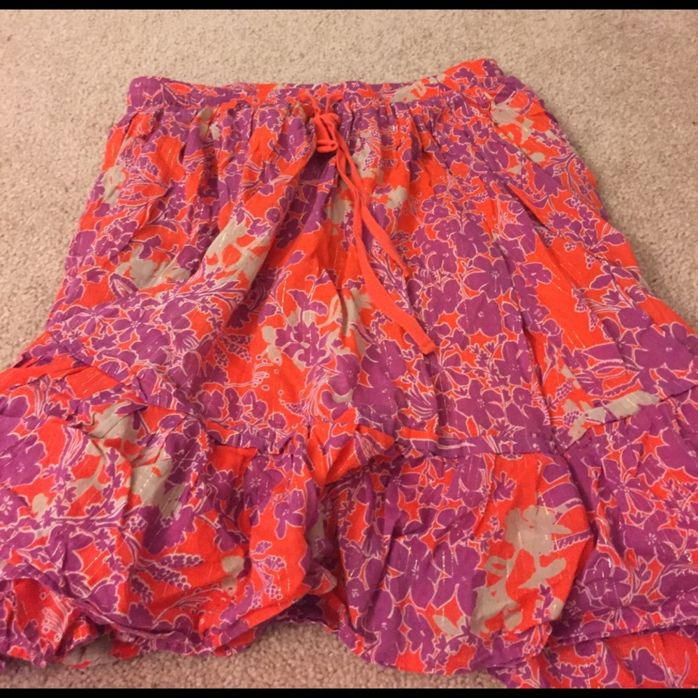 Old Navy Coral and Purple Floral Midi Skirt