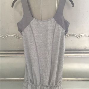 Grey and black workout top.