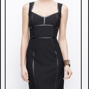 Ann Taylor Black Dress with Leather Piping