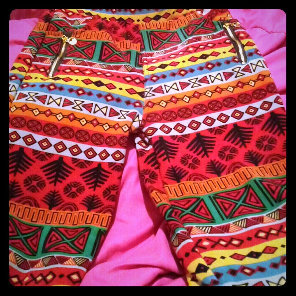 Colorful Aztec print winter leggins