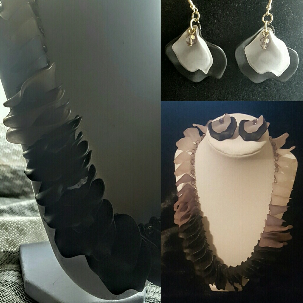 Shades of Grey Petal Necklace & Earrings Set NWOT