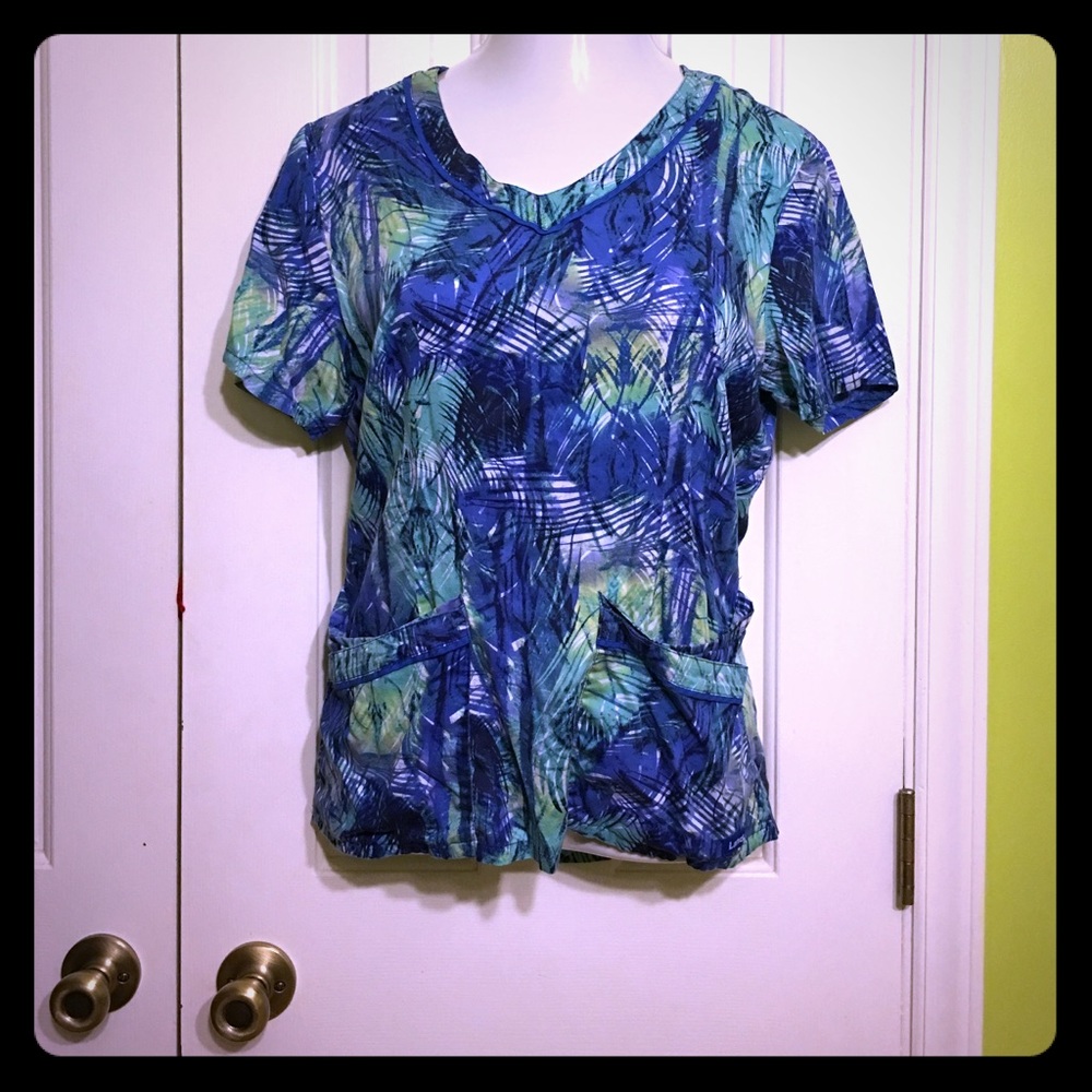 Blue and green Landau scrub top.