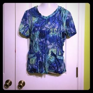 Blue and green Landau scrub top.