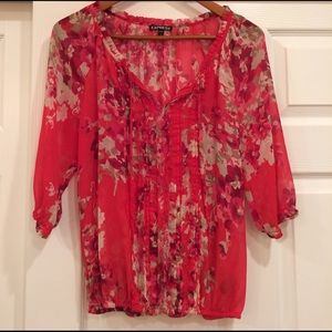 Express Floral Print Peasant Top Medium