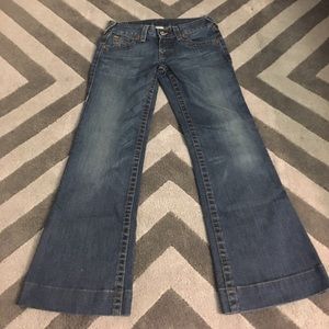 True Religion medium wash wide leg zipper fly