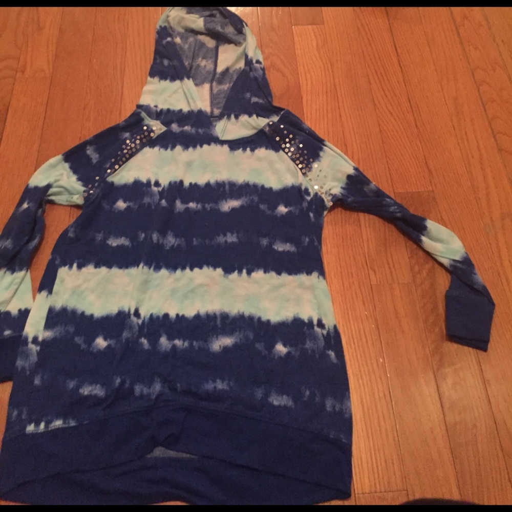 blue and white sequined hoodie form justice