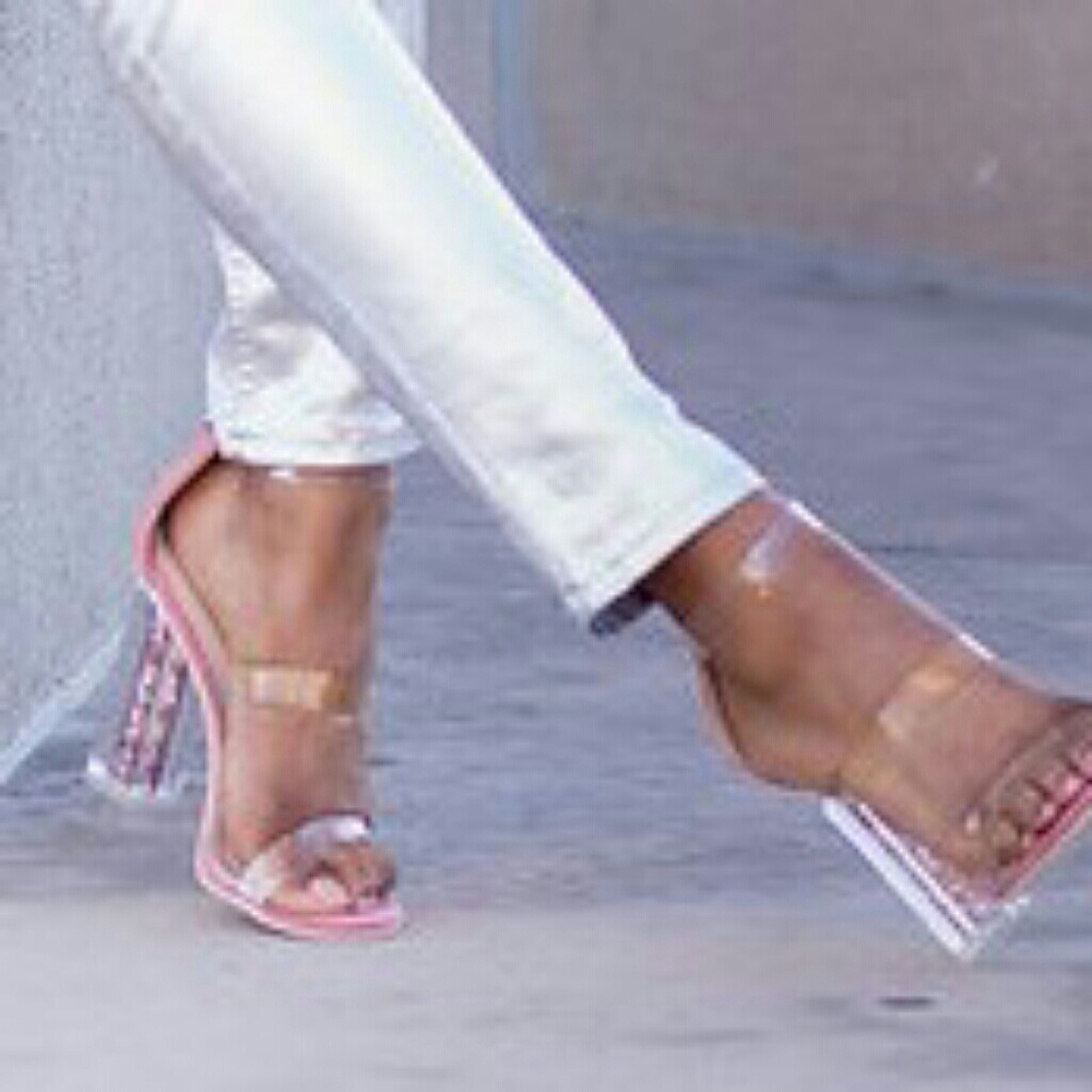 Glitter, Pink & Clear Chunky High Heel - Picture 3 of 4