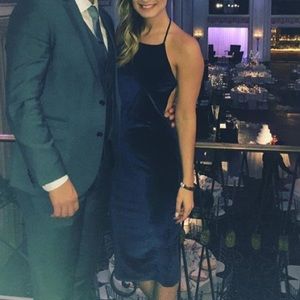 Navy suede dress with open back!