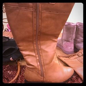 Wide calf tan boots