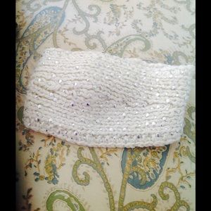 Cream colored knit head wrap with chrome beads
