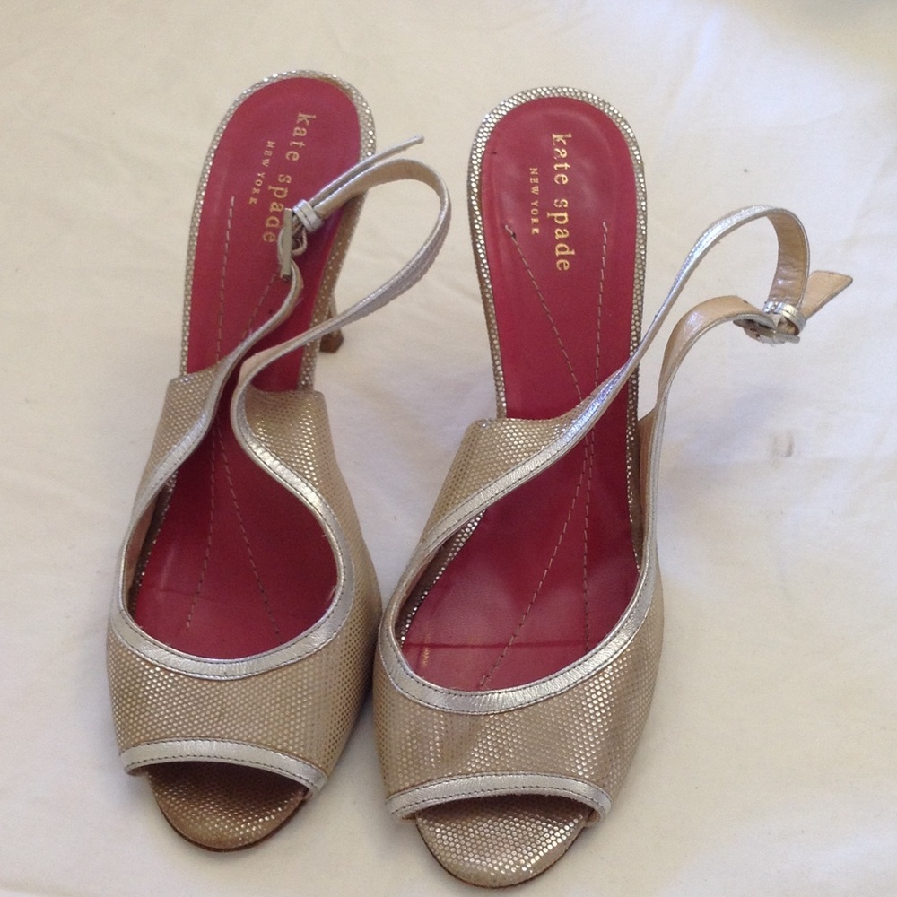 Kate Spade metallic peep toe pumps