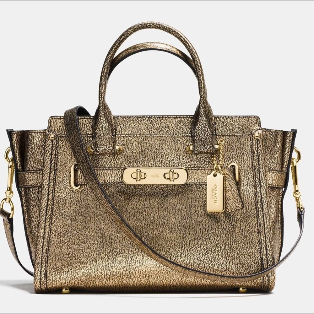 Authentic Coach Swagger Purse Gold Metallic Pebble