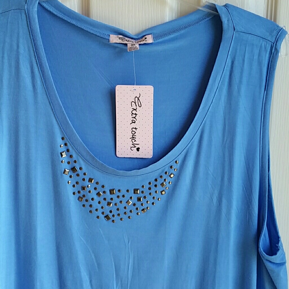 NWT EXTRA TOUCH EMBELLISHED BLUE TANK TOP 3X