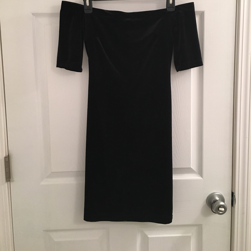 Off the shoulder black velvet dress