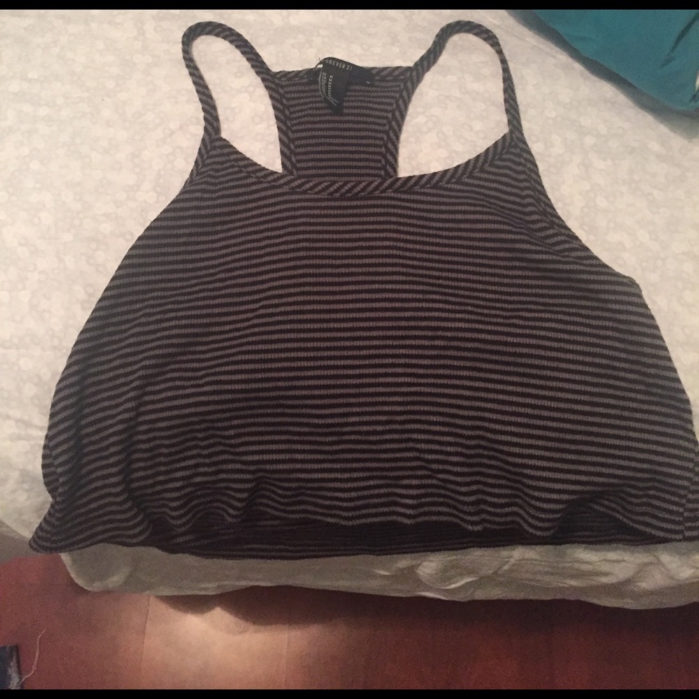 Olive green and black striped crop tank top