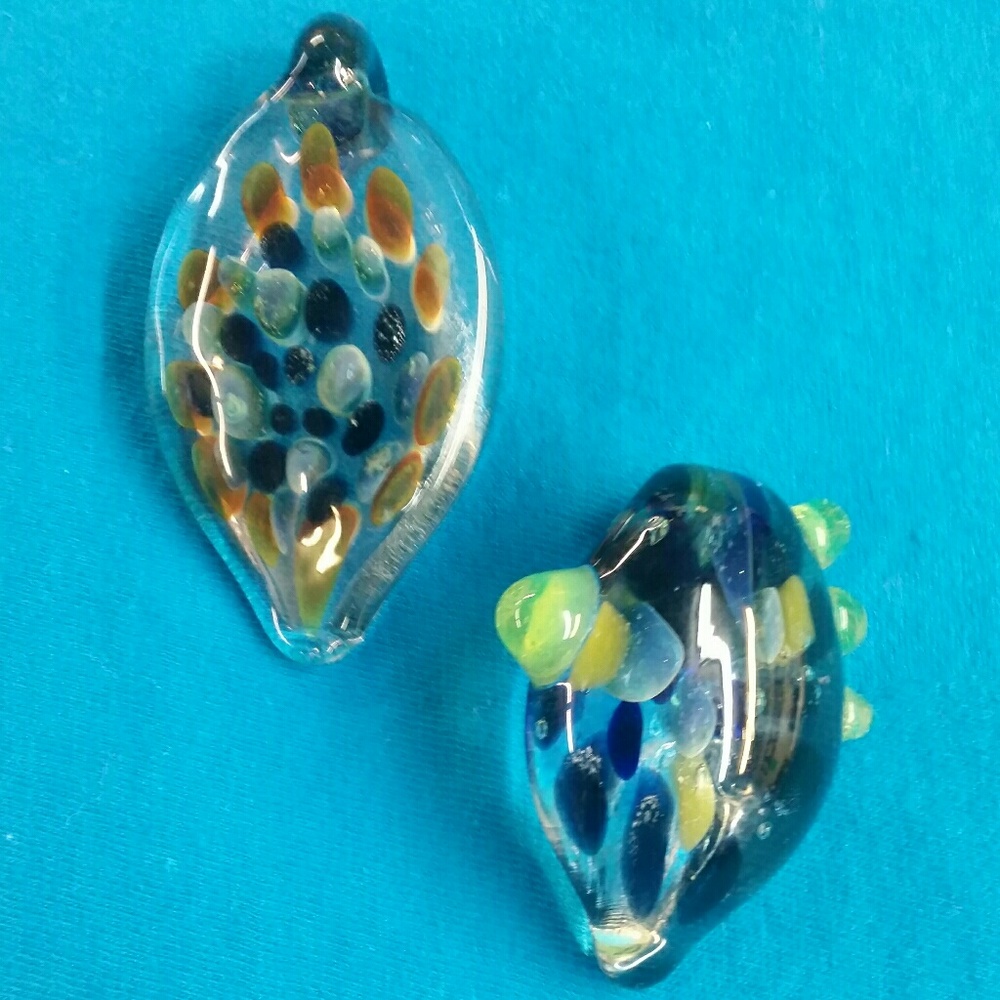 Bundle-Pair of Unique Hand Made Glass  Pendants