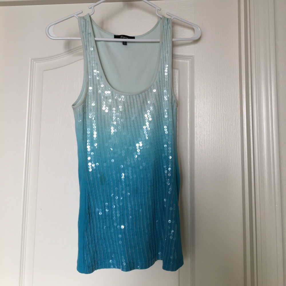 ombré blue sequined tank top