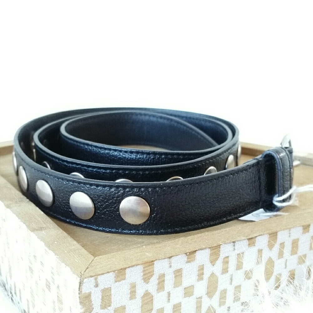 SAINT LAURENT skinny leather belt w/ silver studs - Picture 2 of 4