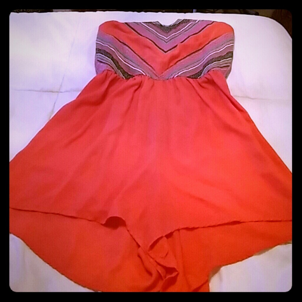 Coral and multi colored romper