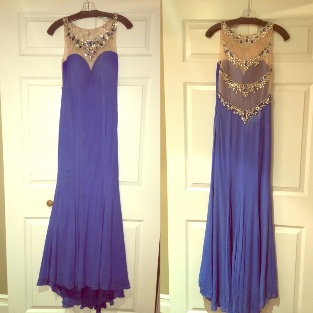 Tiffany Royal Blue Sleeveless Beaded Prom Dress