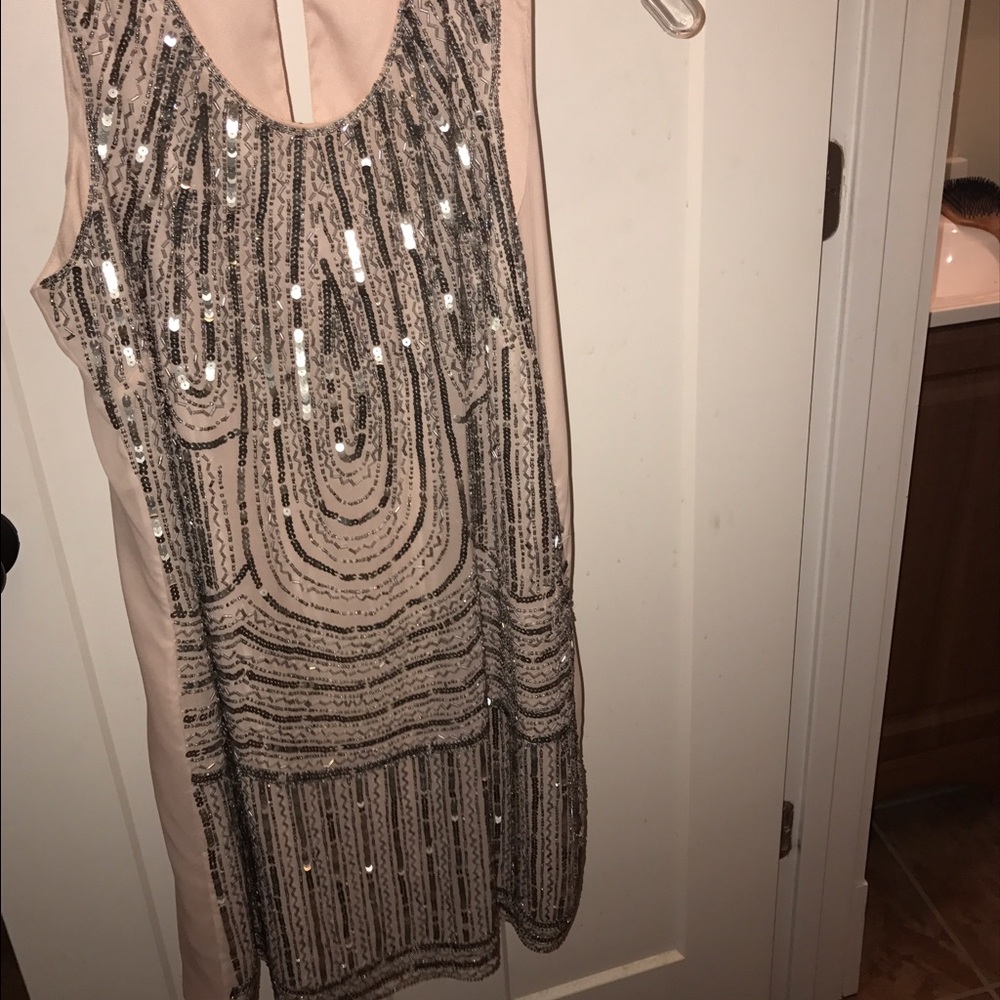 Bebe Silver Sequin & Blush Dress