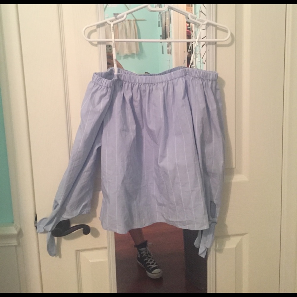 Off shoulder blue and white striped