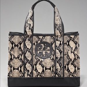 Tory Burch Snake Print Burlap Tote Purse
