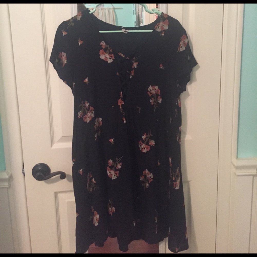 Black floral open criss cross dress