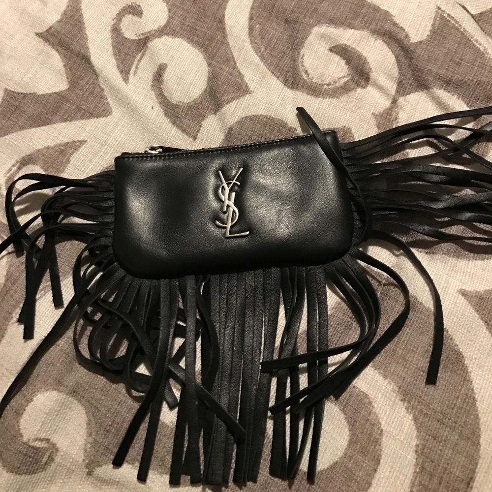 Black YSL fringe coin pouch