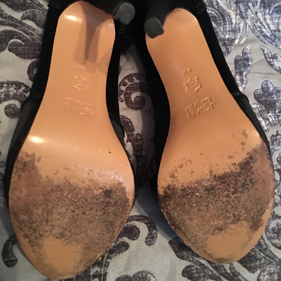 Joan David Strass Black Satin Bow Peep Toe Heels - Picture 3 of 3