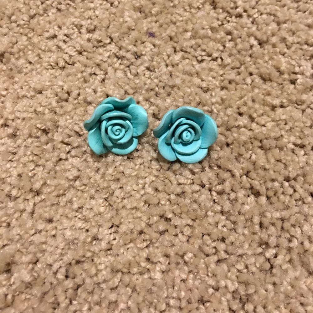 Teal Flower Stud Earrings