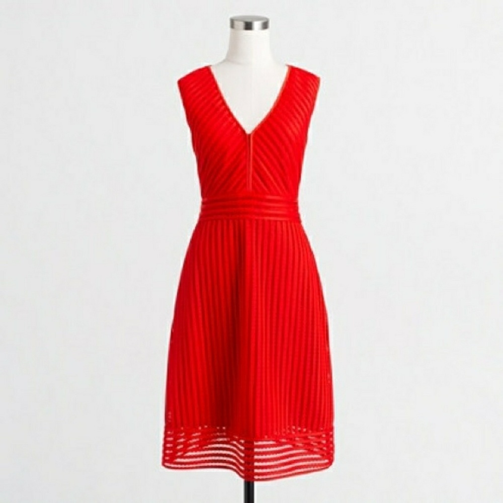 J Crew Factory Red Striprd Eyelet Dress