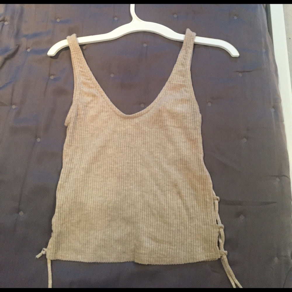 Tan crop top with ties on the side