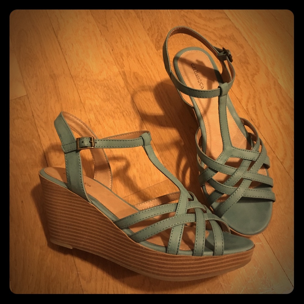 G.H. Bass Teal Blue Kaylee Wedge Sandals, Size 10
