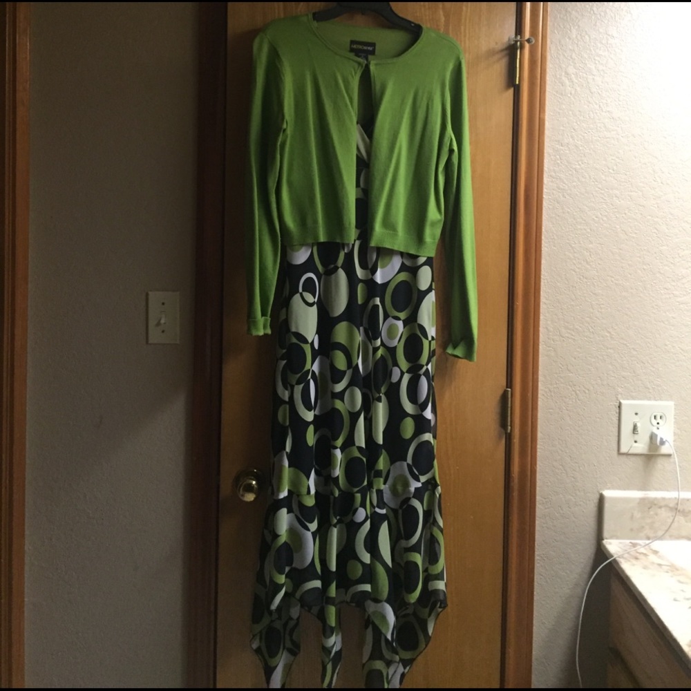 Lime green/black dress with lime green  sweater