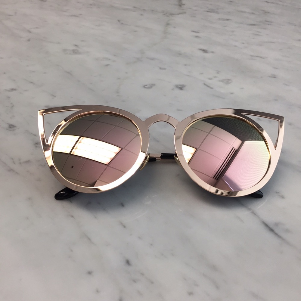 Rose Gold Reflective Cat Sunglasses - Picture 3 of 4