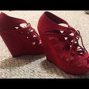 Call it Spring red lace up wedges. Size 9.