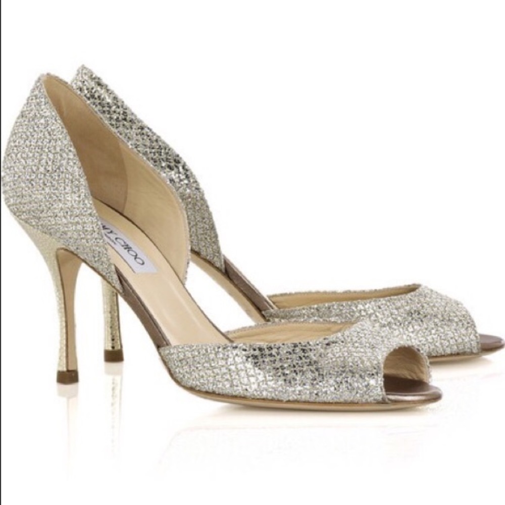 Authentic Jimmy Choo Silver Logan Peep toe Pump