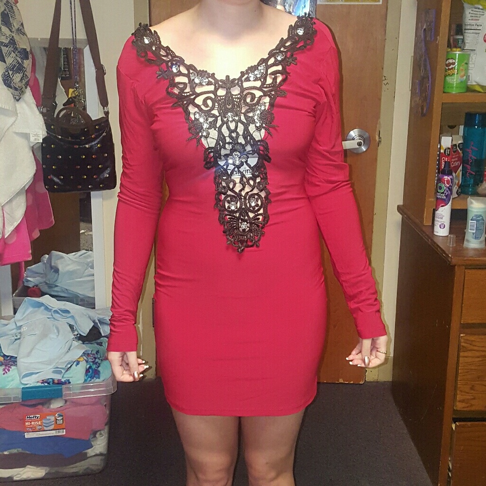 Red Open V Night Dress