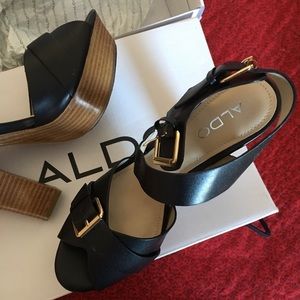 BNIB Aldo Black Leather High Heel Strap Sandals