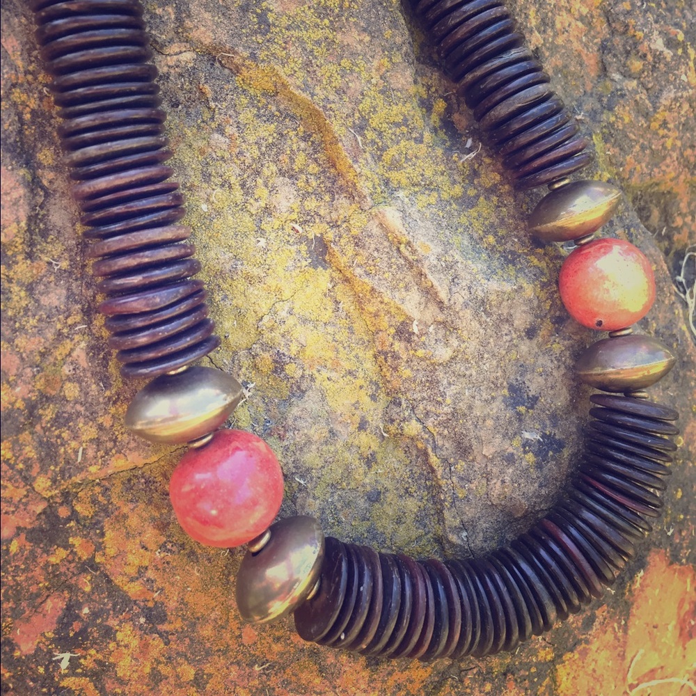 1980 wooden disk chunky necklace