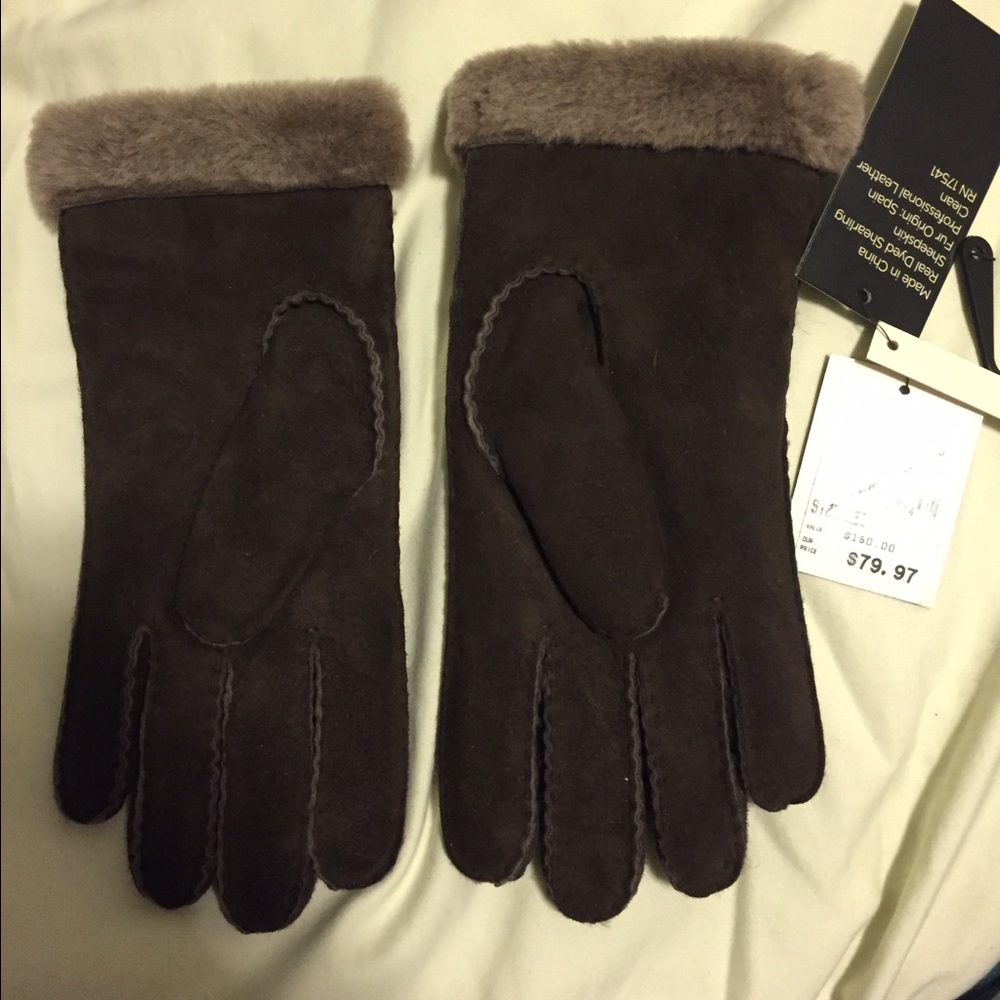 Authentic UGG shearling gloves dark brown