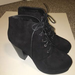 Black lace up ankle booties