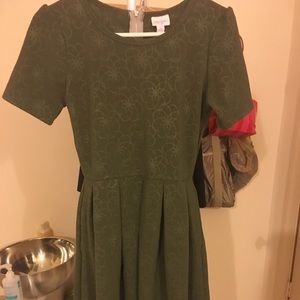 Lularoe Amelia green dress with floral imprints